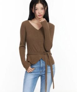 High Neck Ribbed Knit Sweater