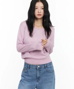 V Neck Relaxed Fit Knit Sweater
